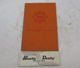 Vintage Original BSA O.H.V 500cc Maintenance Manual Book
