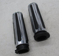 Harley Davidson Pair of Chrome Ribbed Rubber Handlebar Grips