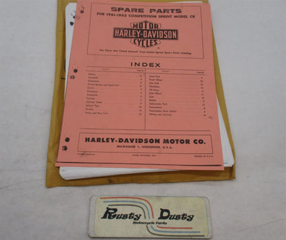Photocopied Harley Davidson 1961-1962 Motorcycle Spare Parts Catalog 99455-61R
