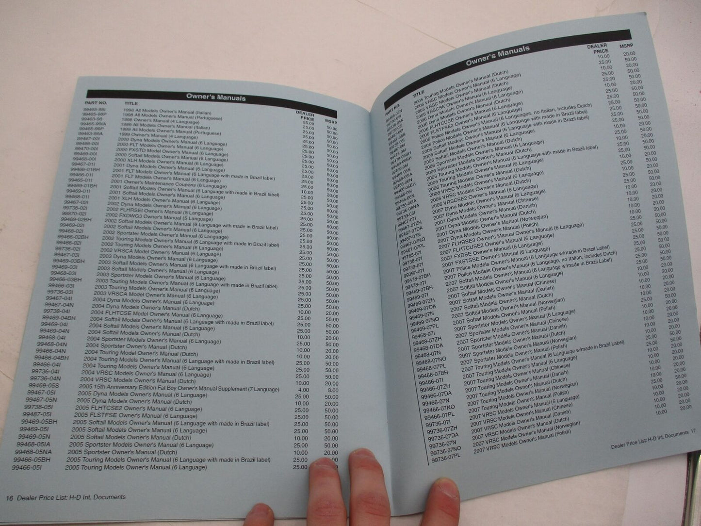 Harley Davidson & Buell 2007 Service Literature Dealer Part Number List