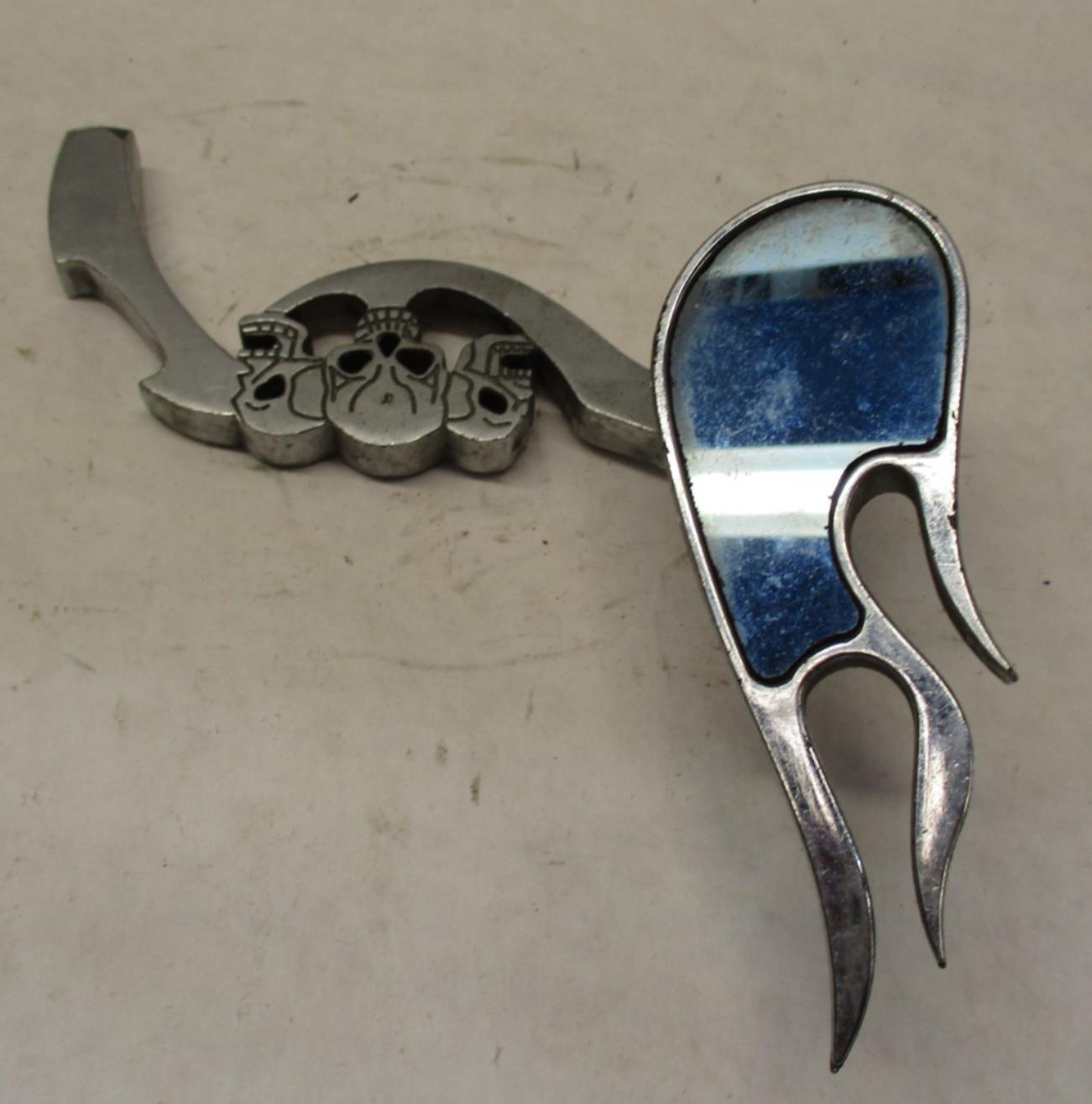 Left Side Harley Chopper Custom Flame Mirror Skull Mirror
