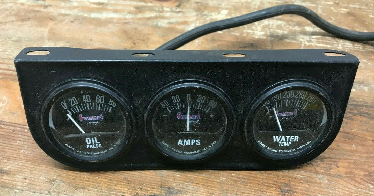 Summit Racing Gauge Dash Cluster Oil Pressure Amps Water Temperature 44278