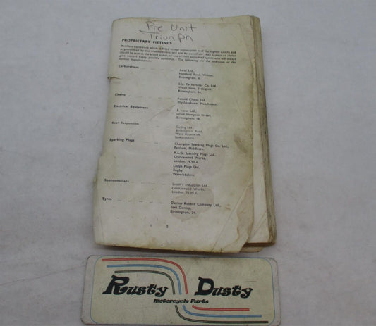 Vintage Worn Triumph Pre Unit Manual Book Missing Cover & Other Pages