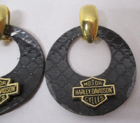 Harley-Davidson HD Leather Hoop Gold Colored Earrings Jewelry Bar Shield Logo