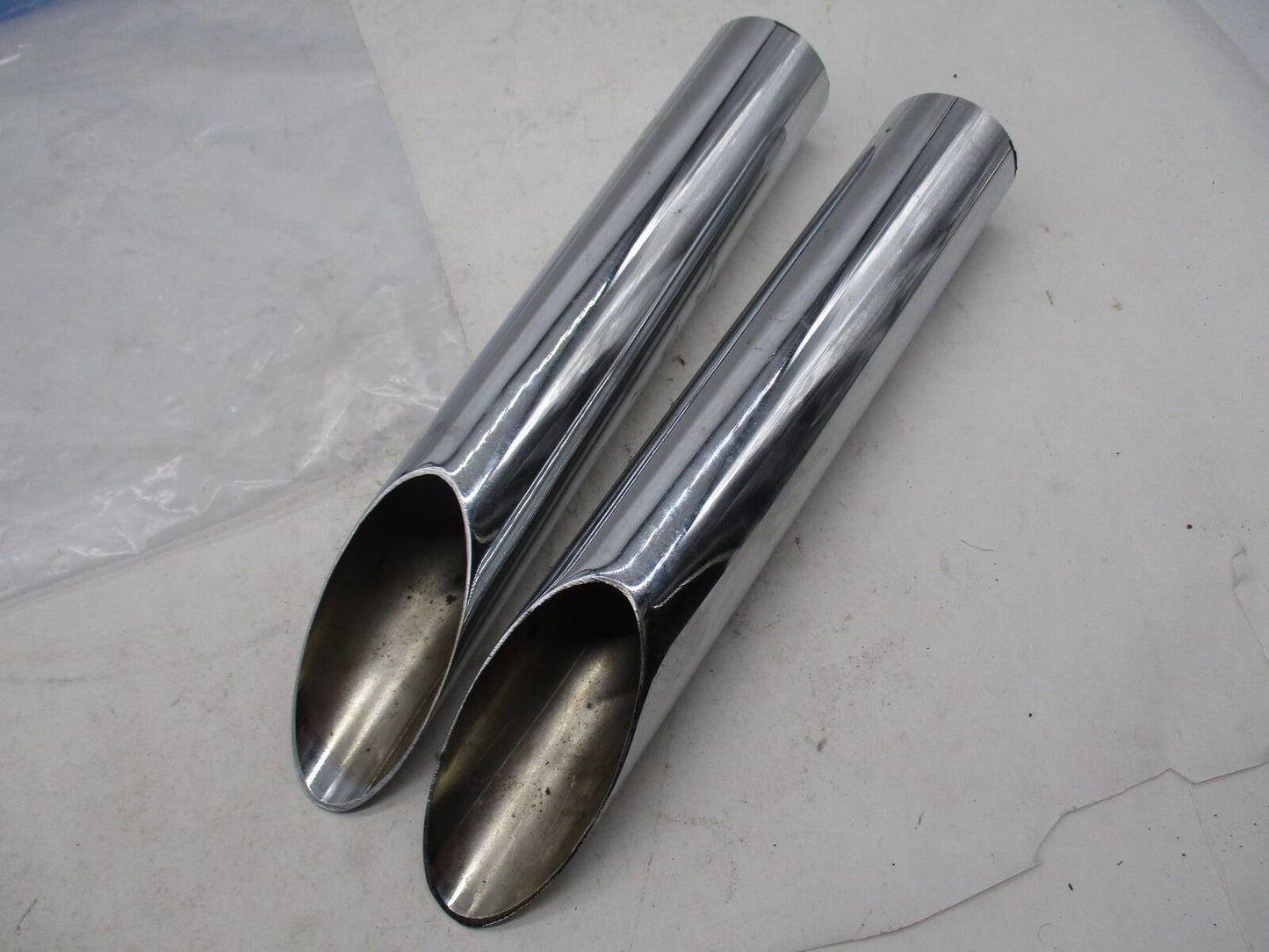 Pair of Chrome Triumph BSA Bobber Chopper Slash Cut Exhaust End Tips