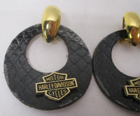 Harley-Davidson HD Leather Hoop Gold Colored Earrings Jewelry Bar Shield Logo