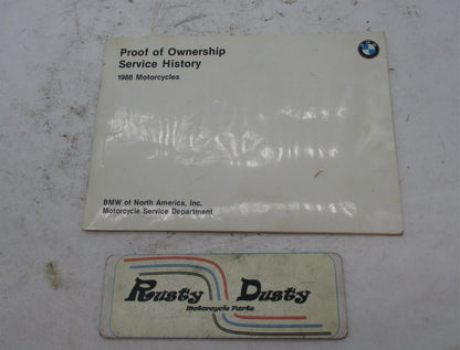 Vintage 1988 BMW Motorcycles Poof of Ownership Service History Booklet