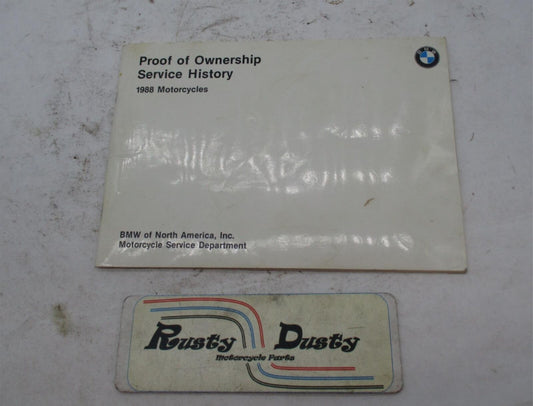 Vintage 1988 BMW Motorcycles Poof of Ownership Service History Booklet