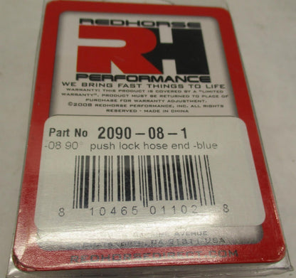 Redhorse Performance 90 degree AN/JIC Hose End Push Lock - Blue 2090-08-1