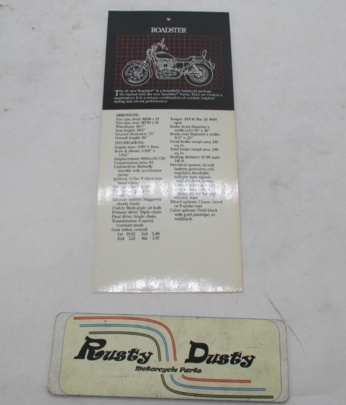 Harley Davidson Genuine Laminated Roadster Dealer Sticker Price Spec C ...