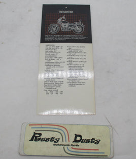 Harley Davidson Genuine Laminated Roadster Dealer Sticker Price Spec Card Sheet