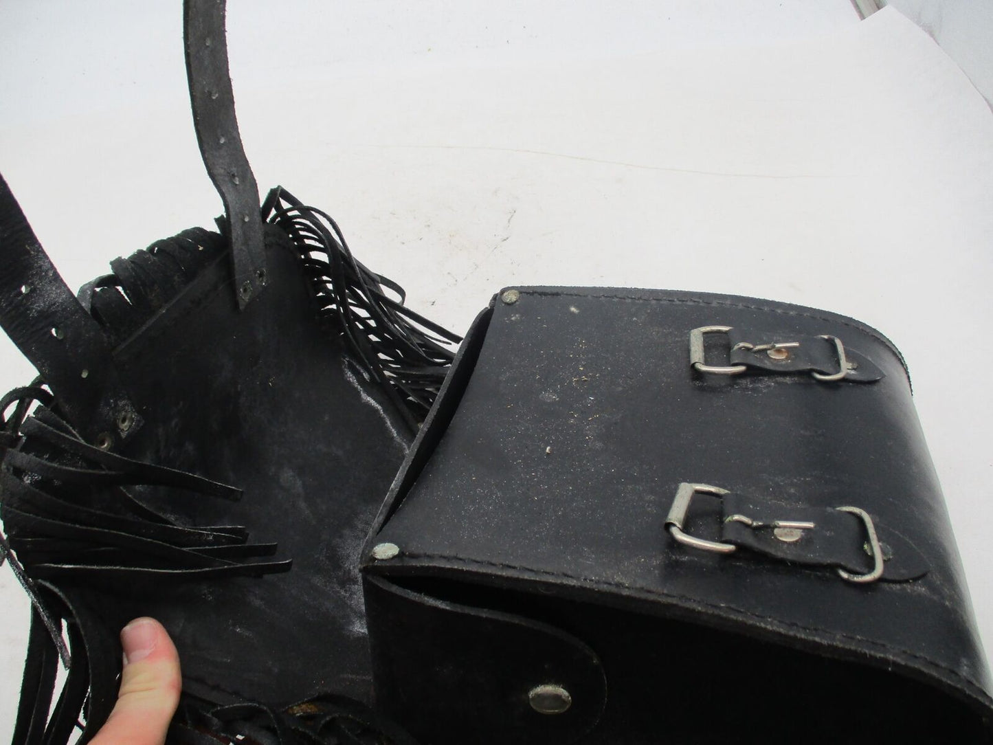 Harley Davidson Black Leather Pouch Bag Sissy Bar Backrest Pouch Tassels