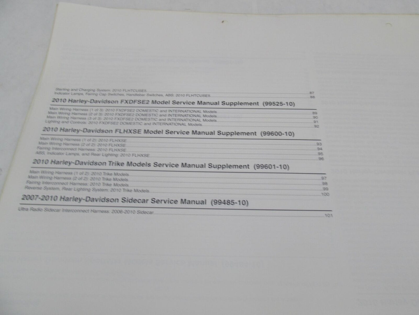 Harley Davidson Official Factory Genuine 2010 Wiring Diagrams 99949-10