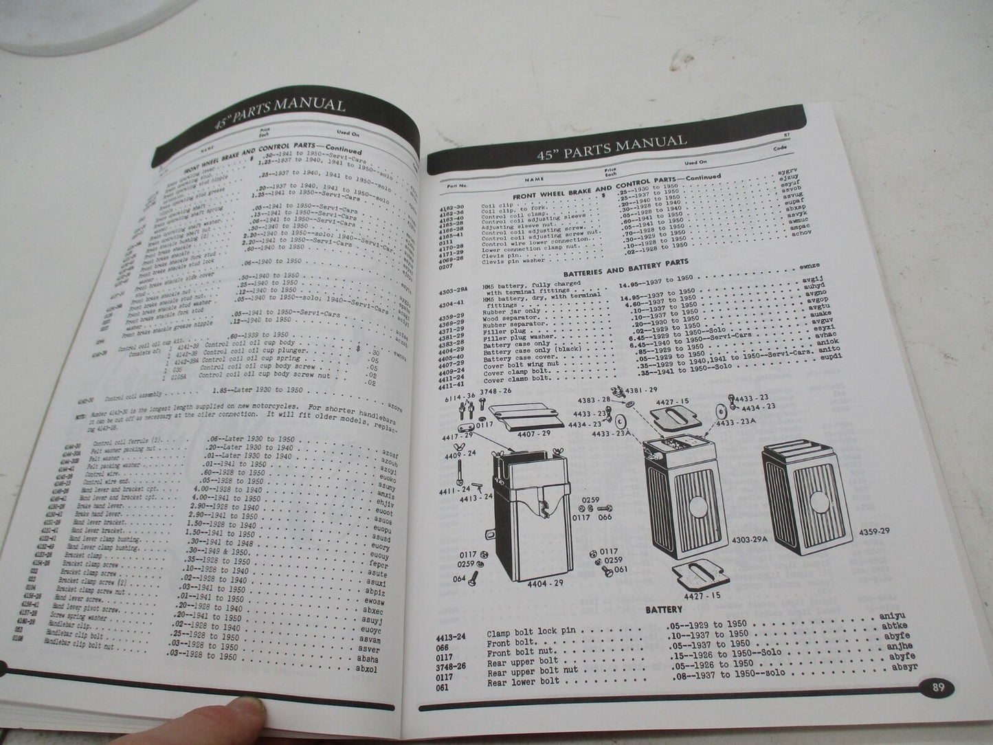 Harley 45" Service Parts Dope WR WL WLA G Servi-Cars Manual Parts Book