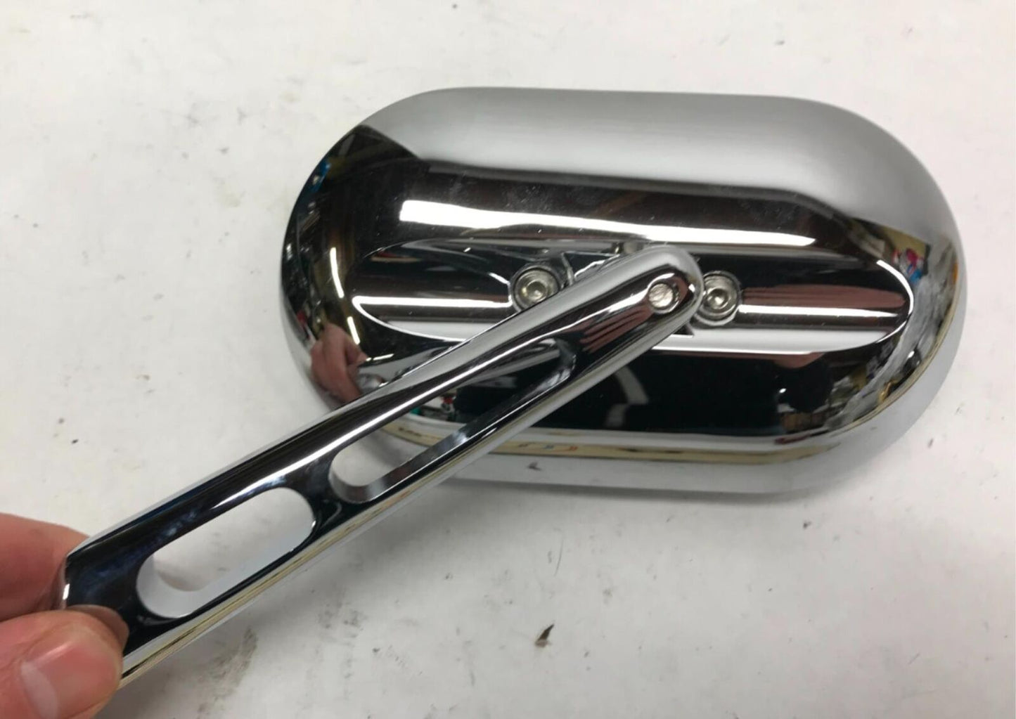 Harley Davidson Custom Shopper Chrome Slotted Oval Left Rear View Mirror