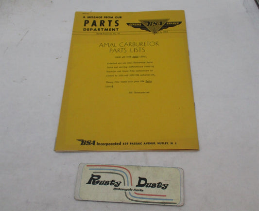 Vintage Dealer BSA Amal Carburetor Carb 1962-63 Parts List