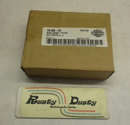 Harley Davidson Genuine NOS Box of (12) Yellow Wedge Light Bulbs .19A 75186-01