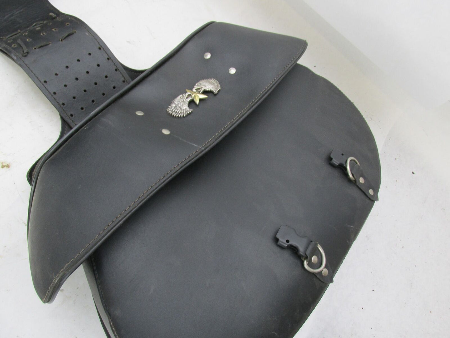 Set of Harley Davidson Universal Pleather Black Saddle Bags w/ Eagle Star Emblem