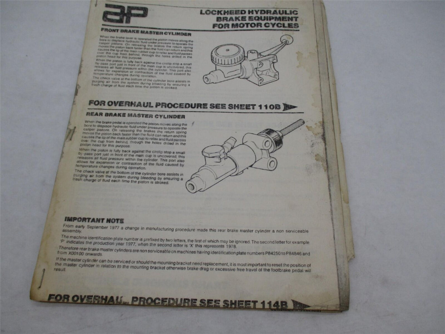 Vintage Motorcycle Hydraulic Brake Equipment Manual Book