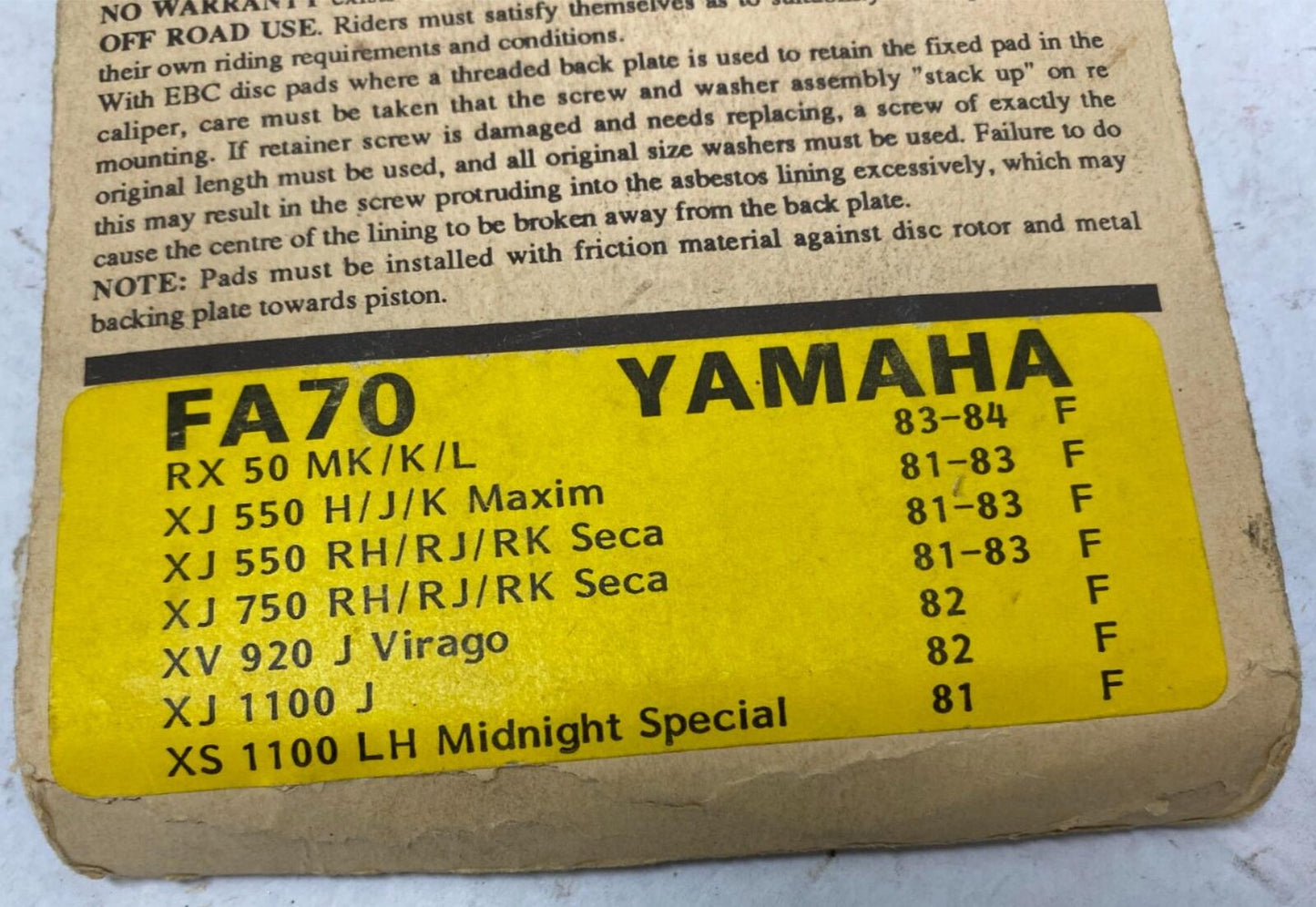 EBC Brake Pads w/ Kevlar FA70 81-83 XJ Yamaha