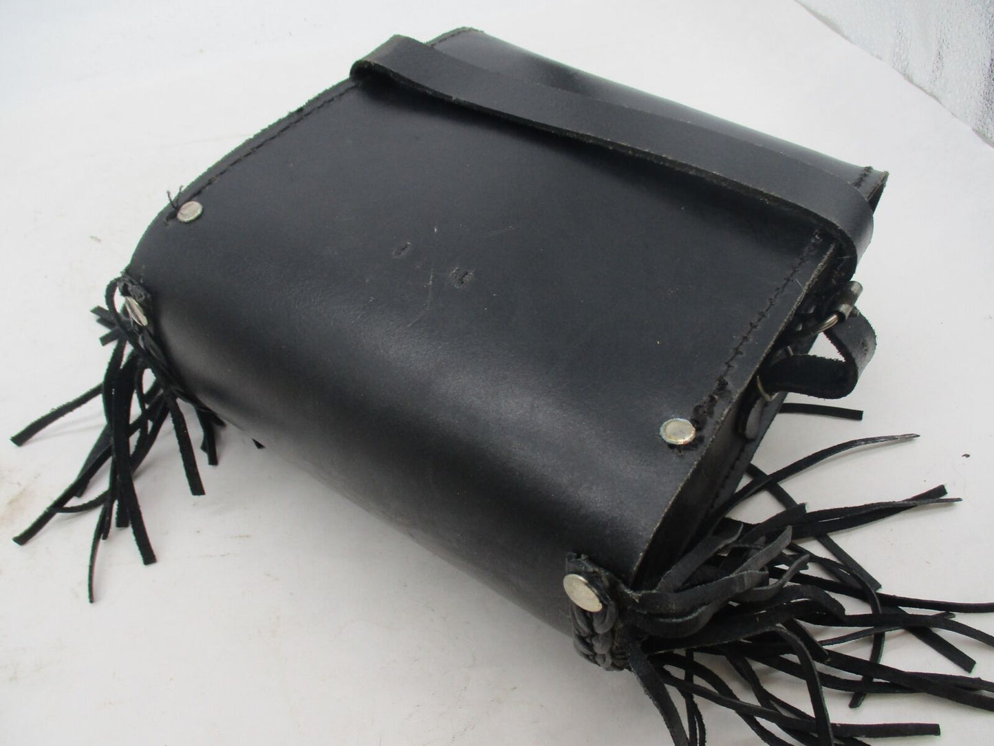Harley Davidson Black Leather Pouch Bag Sissy Bar Backrest Pouch Tassels