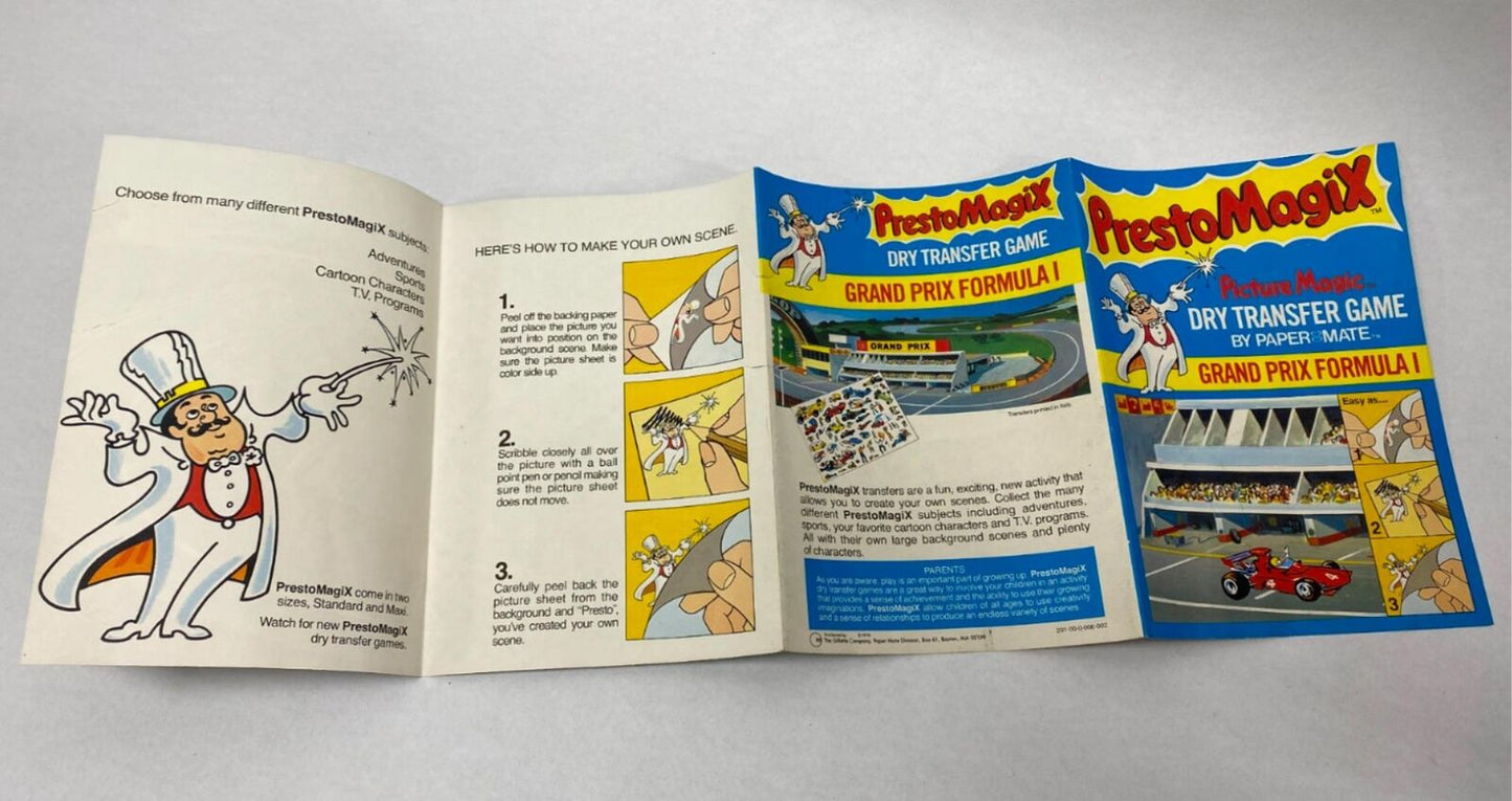 Presto Magix Picture Magic Dry Transfer Game Paper Male Grand Prix Formula 1