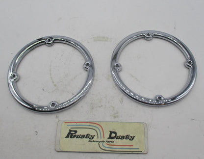 Pair of Harley Davidson Chrome Round Tour Pak Speaker Trim Rings 2014-22