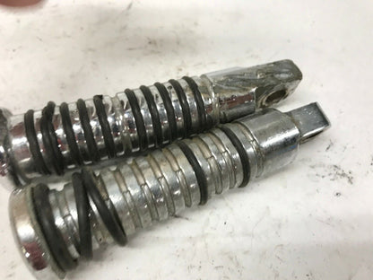 Pair Harley Shovelhead Sportster Foot Pegs Round Chrome Ribbed Bar Shield Logo