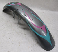 Harley Davidson Narrow Glide Dyna Front Fender Gray with Pink Blue Flames 4"