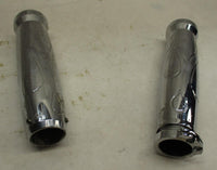 Harley Pair of Chrome Metal Flame Handle Bar Grips Throttle Chopper Custom