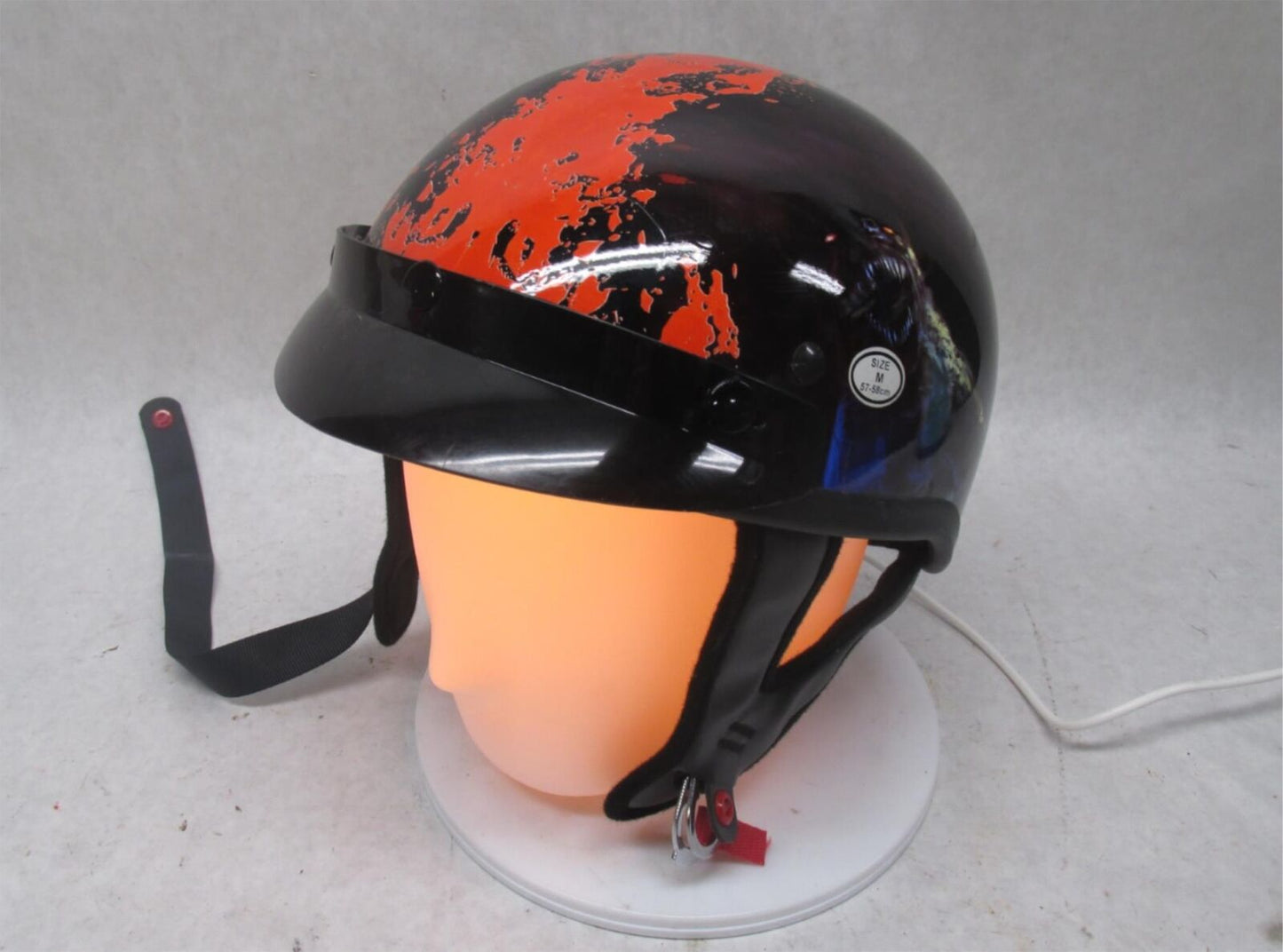 Outlaw Black and Red Medium M T-70 Motorcycle Half Helmet 57-58cm