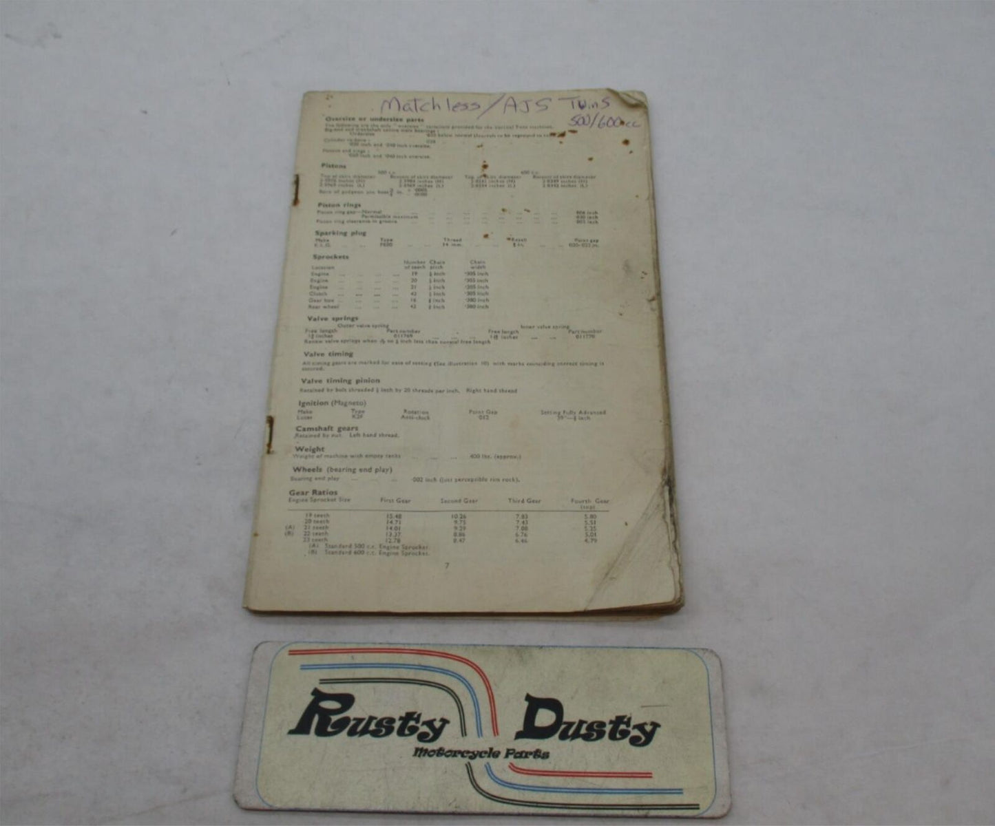 Vintage Matchless AJS 500 / 600 cc Shop Owners Manual Book Missing Cover
