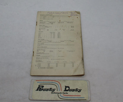 Vintage Matchless AJS 500 / 600 cc Shop Owners Manual Book Missing Cover