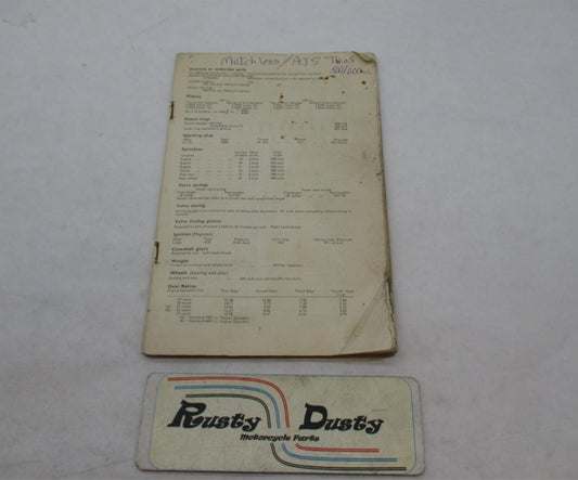 Vintage Matchless AJS 500 / 600 cc Shop Owners Manual Book Missing Cover