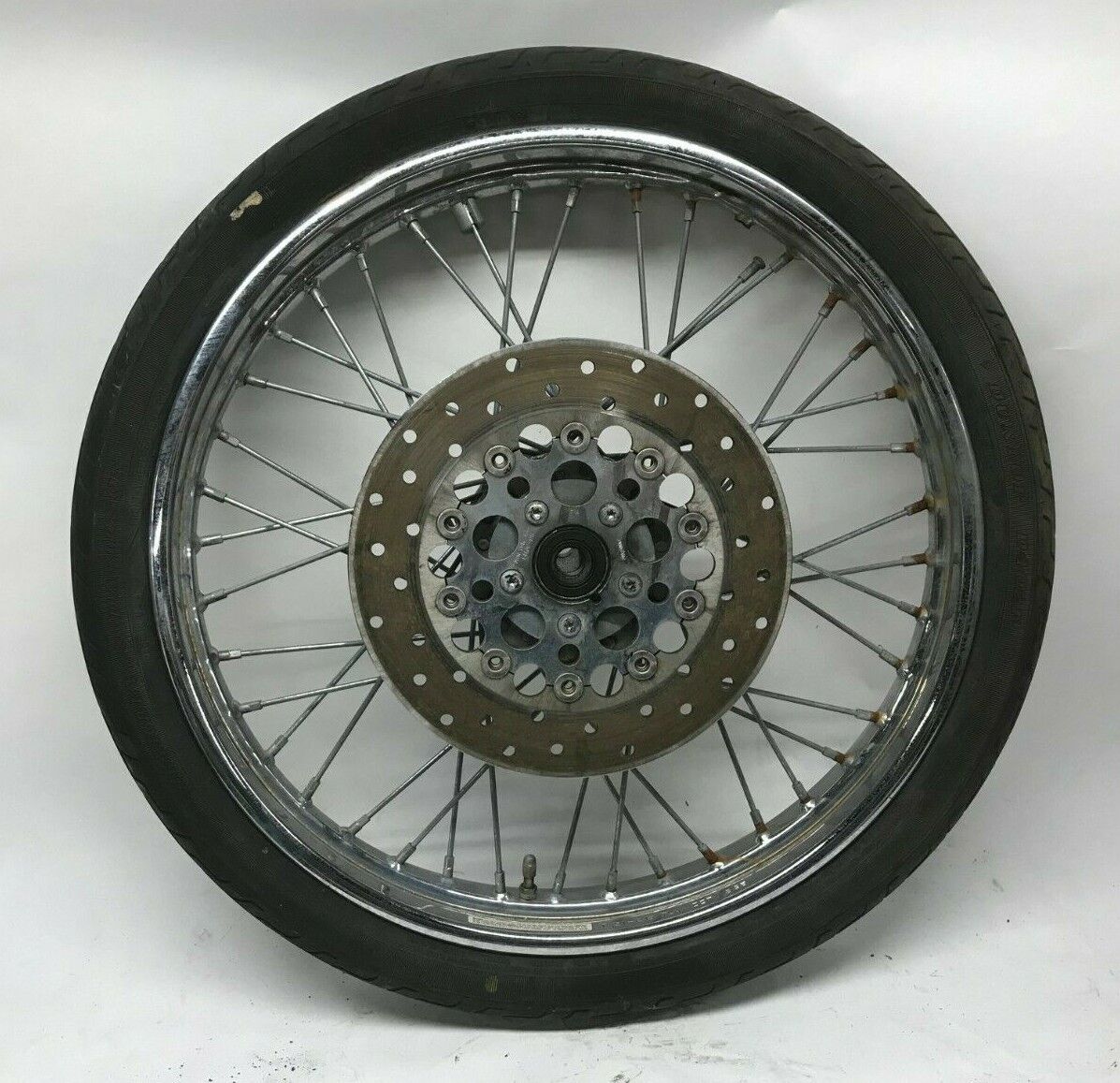 Harley Dyna 21in Front Wheel Rim T21-2.15 TLA w/ Tire & Rotor 44138-95  **BENT**