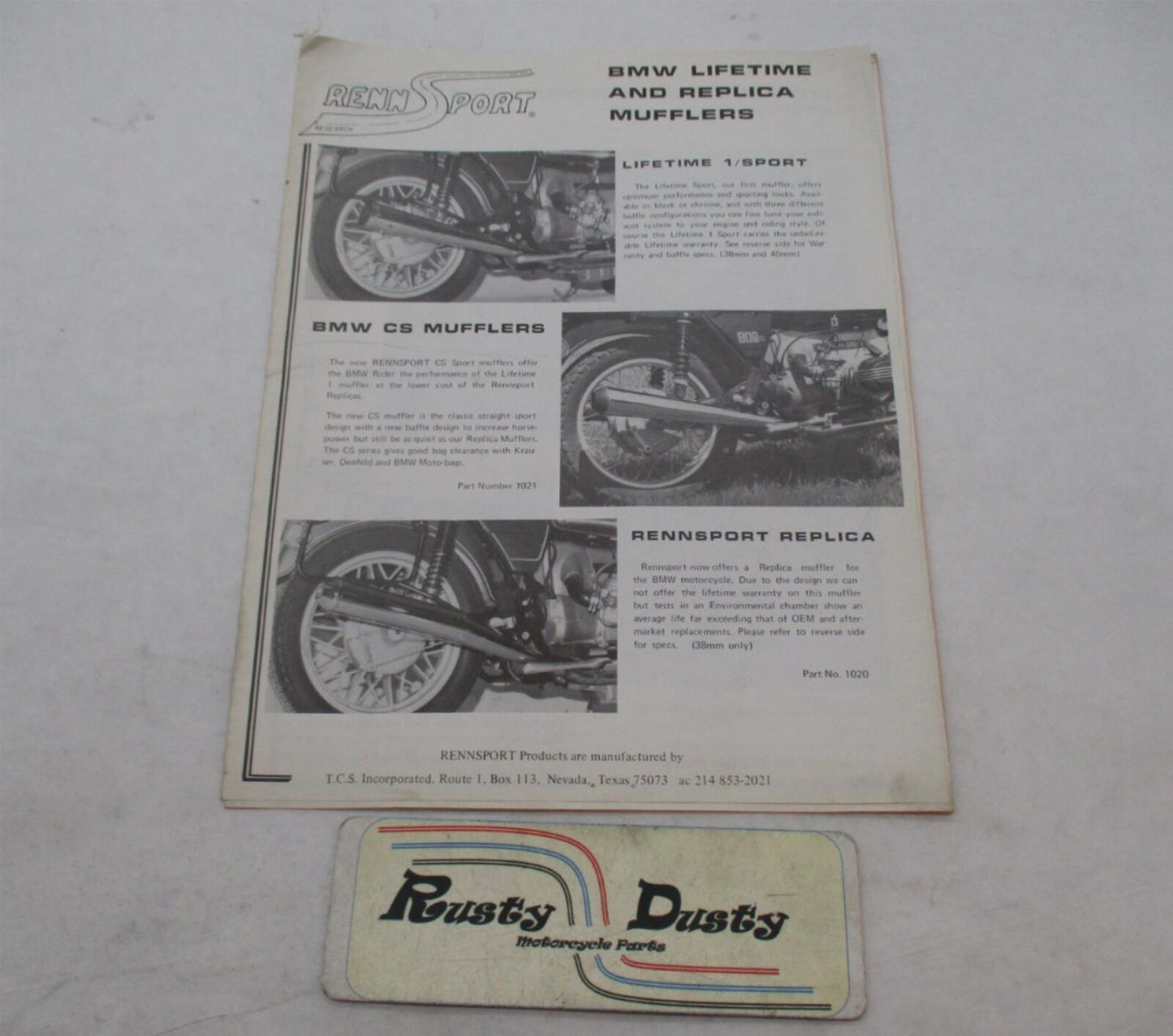 Renn Sport BMW Motorcycles Lifetime and Replica Mufflers Catalog