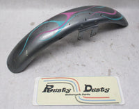 Harley Davidson Narrow Glide Dyna Front Fender Gray with Pink Blue Flames 4"