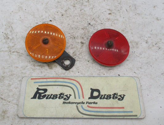 Pair of Vintage Motorcycle Bicycle Satelite Reflectors SAE-A Amber & Red
