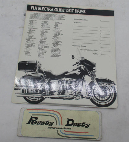 Harley Davidson Laminated FLHT Electra Glide Dealer Sticker Price Spec Card