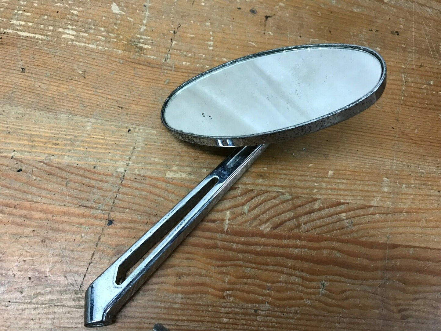 Chrome Oval Mirror Right Side Used Old School Patina Tribal Look Chopper Bobber