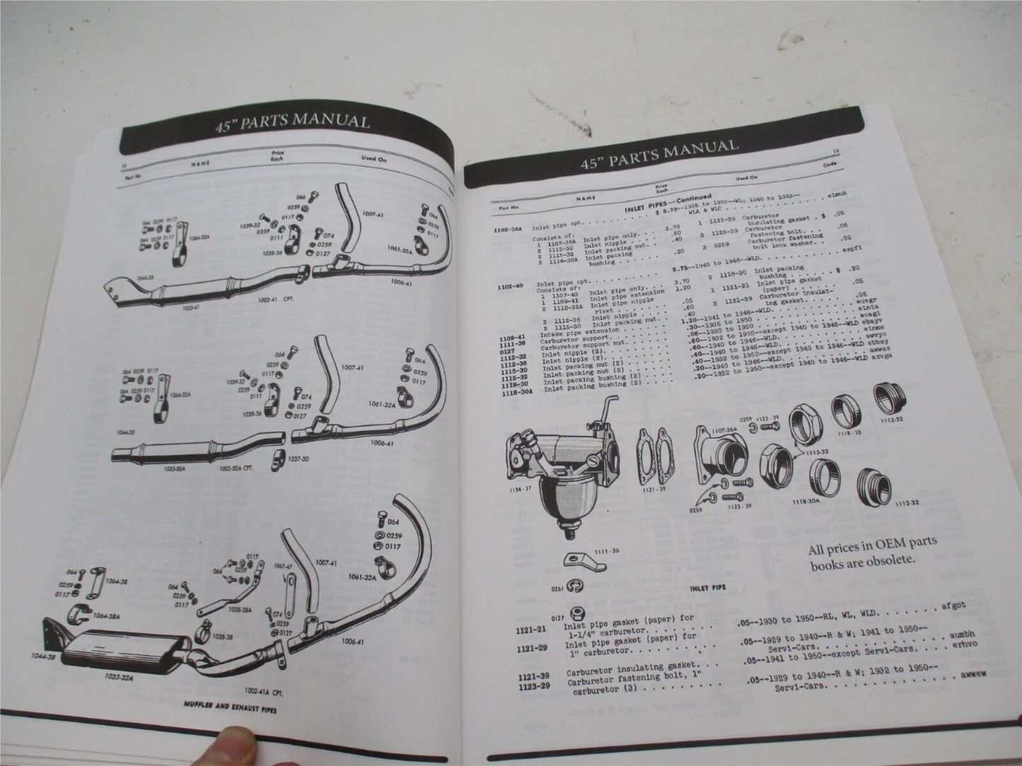 Harley 45" Service Parts Dope WR WL WLA G Servi-Cars Manual Parts Book