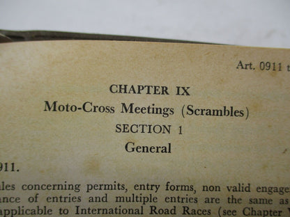 Vintage FIM 1965 Motorcycle Competition Technical Rules for Moto-Cross Book