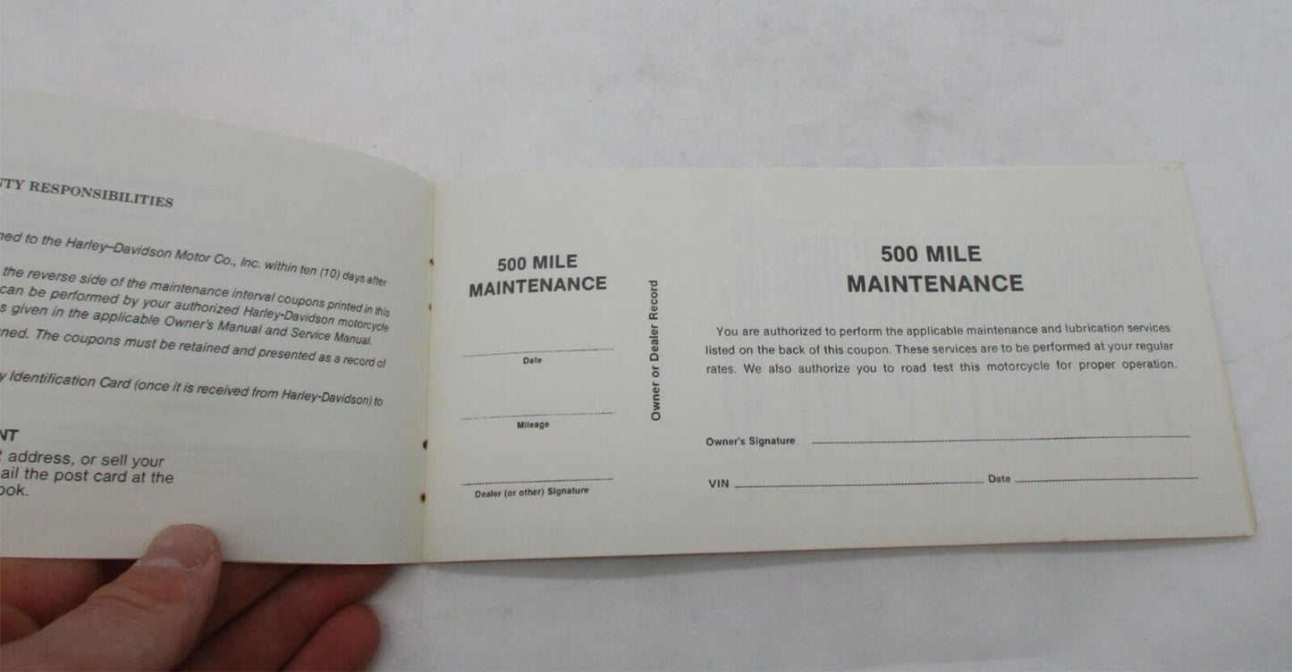 Harley-Davidson Original Genuine AMF Owners Warranty & Maintenance Manual Book