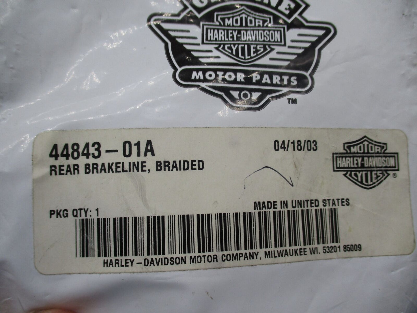 Harley Davidson Genuine NOS Rear Braided Brake Line Kit  44843-01A