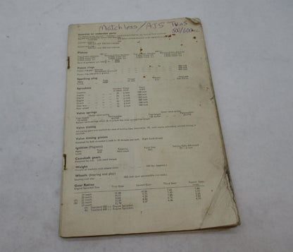 Vintage Matchless AJS 500 / 600 cc Shop Owners Manual Book Missing Cover
