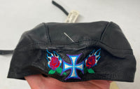 Hot Leathers Leather Head Wrap Black Rose Cross Embroidered