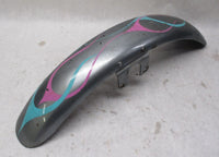 Harley Davidson Narrow Glide Dyna Front Fender Gray with Pink Blue Flames 4"