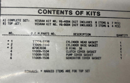 Vesrah VG-4004 8004 KX80 86-87 Gasket Set