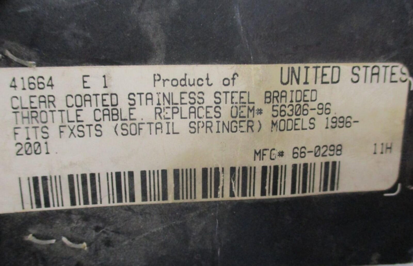 Custom Chrome 41664 Harley FXSTS Softail Clear Stainless Throttle Cable 56306-96