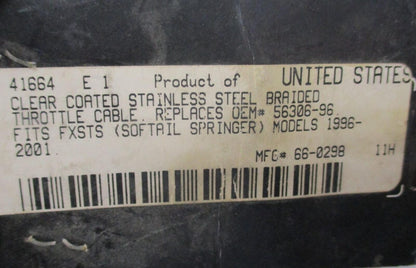 Custom Chrome 41664 Harley FXSTS Softail Clear Stainless Throttle Cable 56306-96